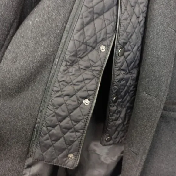 Wool Coat Mens Medium Black Detachable Liner Trim Quilt Buckle‎ OF ALL THREADS